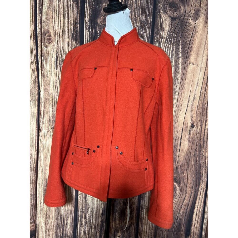 Per Se Women Wool Jacket Orange Size 14 100% Wool M L Preppy Retail $695 Career